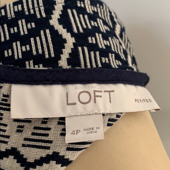 LOFT Ann Taylor Petite Navy White Striped Geometric Colour Block Midi Dress - Picture 5 of 6